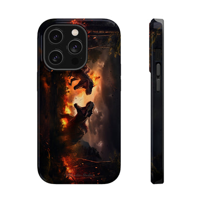 Introducing the "Ancient Battle Inferno" Cell Phone Case – Witness Epic Dinosaur Clash in a Fiery Forest! -MagSafe Tough Cases