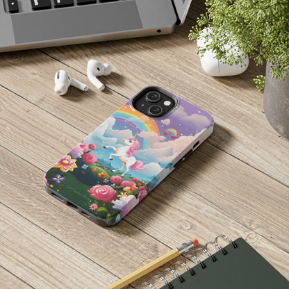 Introducing the "Floral Enchantment" Cell Phone Case – Embrace Your Imagination with a Unicorn in a Field of Flowers -Tough Phone Cases