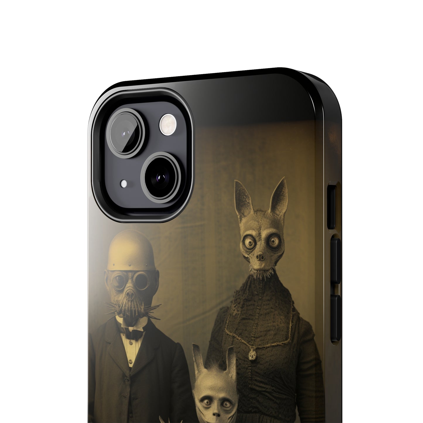 Introducing the "Vintage Odd Creatures" Cell Phone Case – Step into the Eerie Charm of a Haunting Family Portrait -Tough Phone Cases