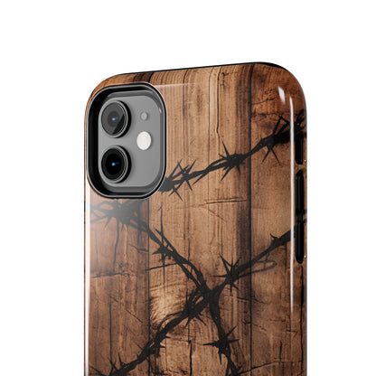 "Elegant Barb Wire on Wood" Embrace Rustic Style -Tough Phone Cases