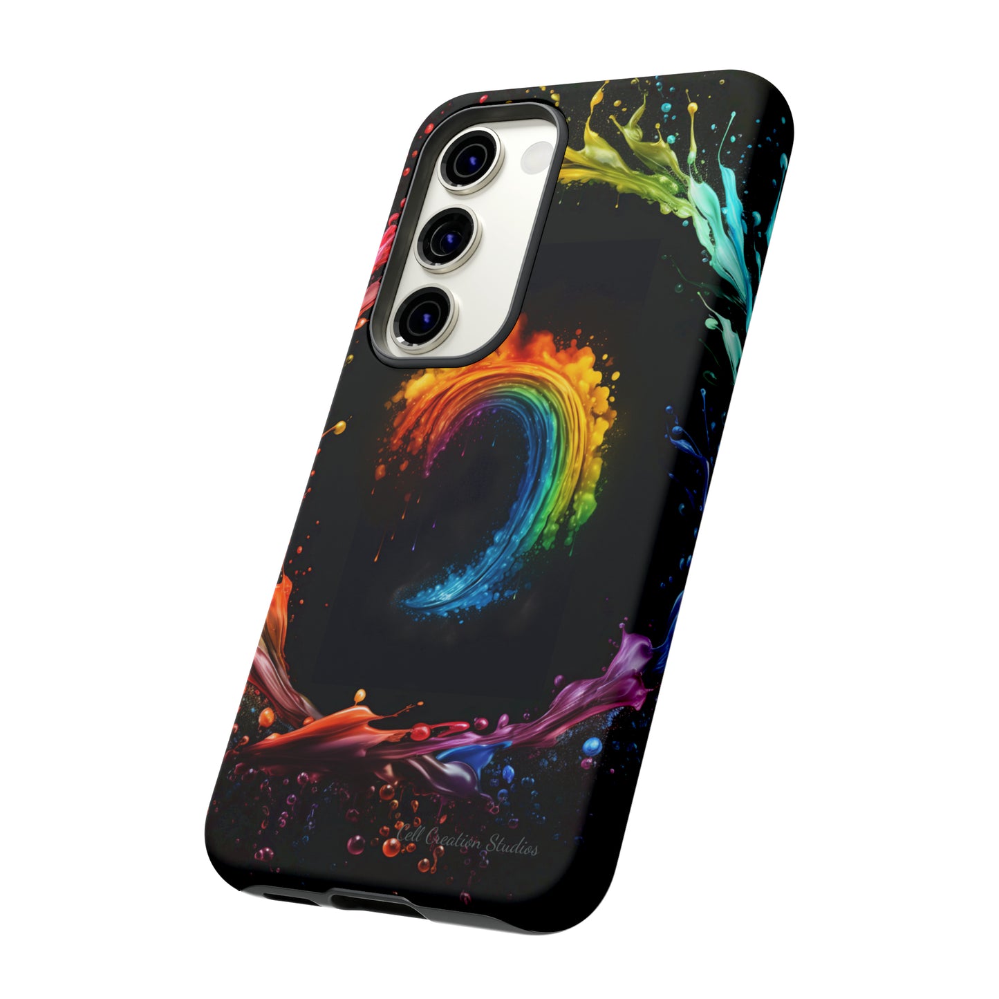 "Vibrant Swirls Painted on Black" Cell Phone Case -Tough Cases