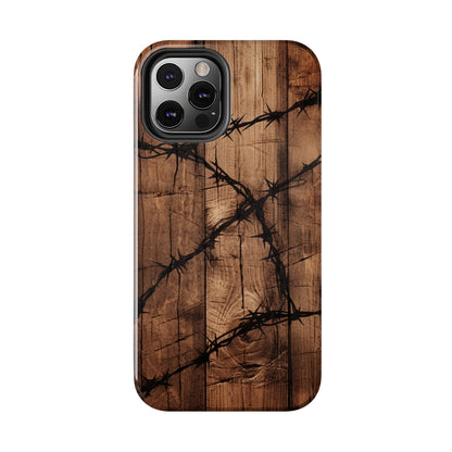 "Elegant Barb Wire on Wood" Embrace Rustic Style -Tough Phone Cases