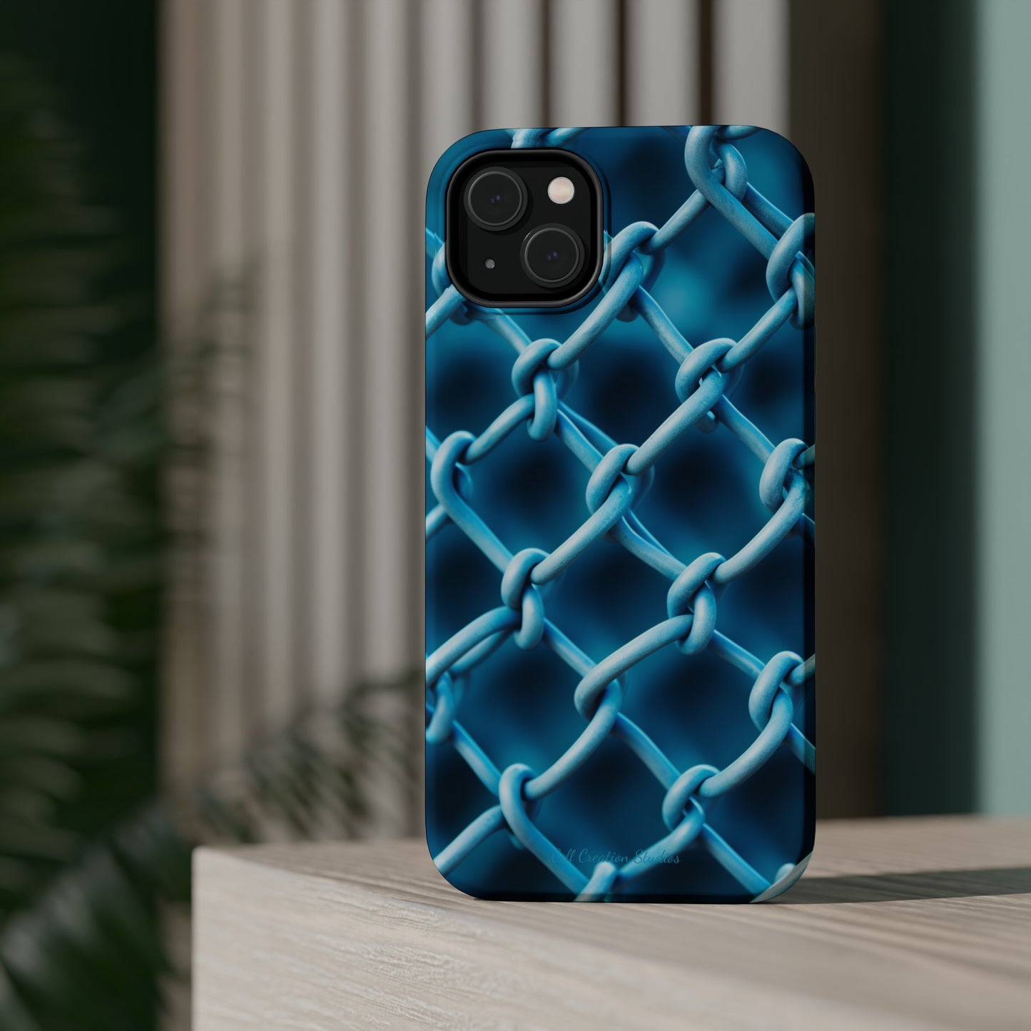 Introducing the "Elegant Chainlink" Cell Phone Case – Embrace Contemporary Style with Blue Chain Link Design -MagSafe Tough Cases