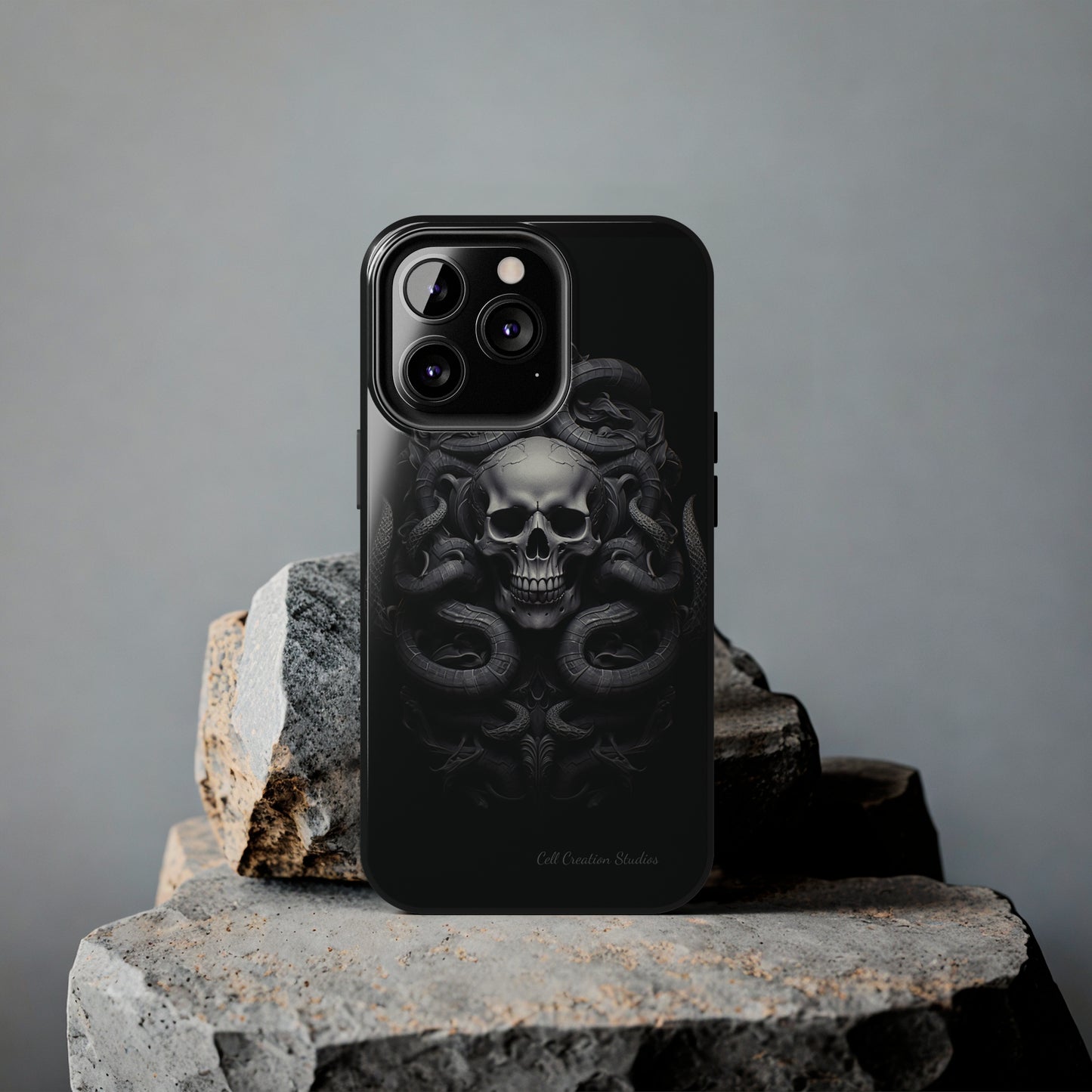 Introducing the "Monochrome Skull and Snakes" Cell Phone Case – A Bold Statement -Tough Phone Cases