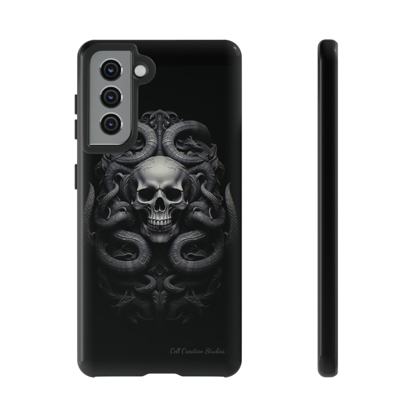 Introducing the "Monochrome Skull and Snakes" Cell Phone Case – A Bold Statement in Black and White -Tough Cases