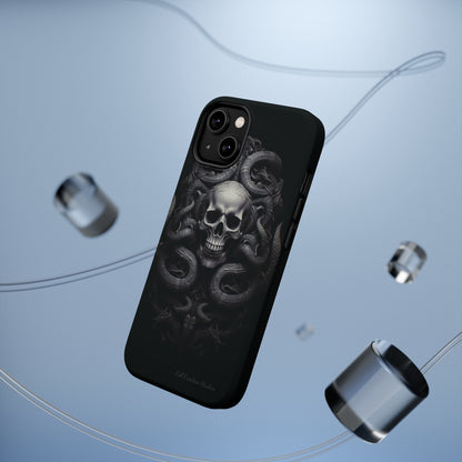 Introducing the "Monochrome Skull and Snakes" Cell Phone Case – A Bold Statement -MagSafe Tough Cases