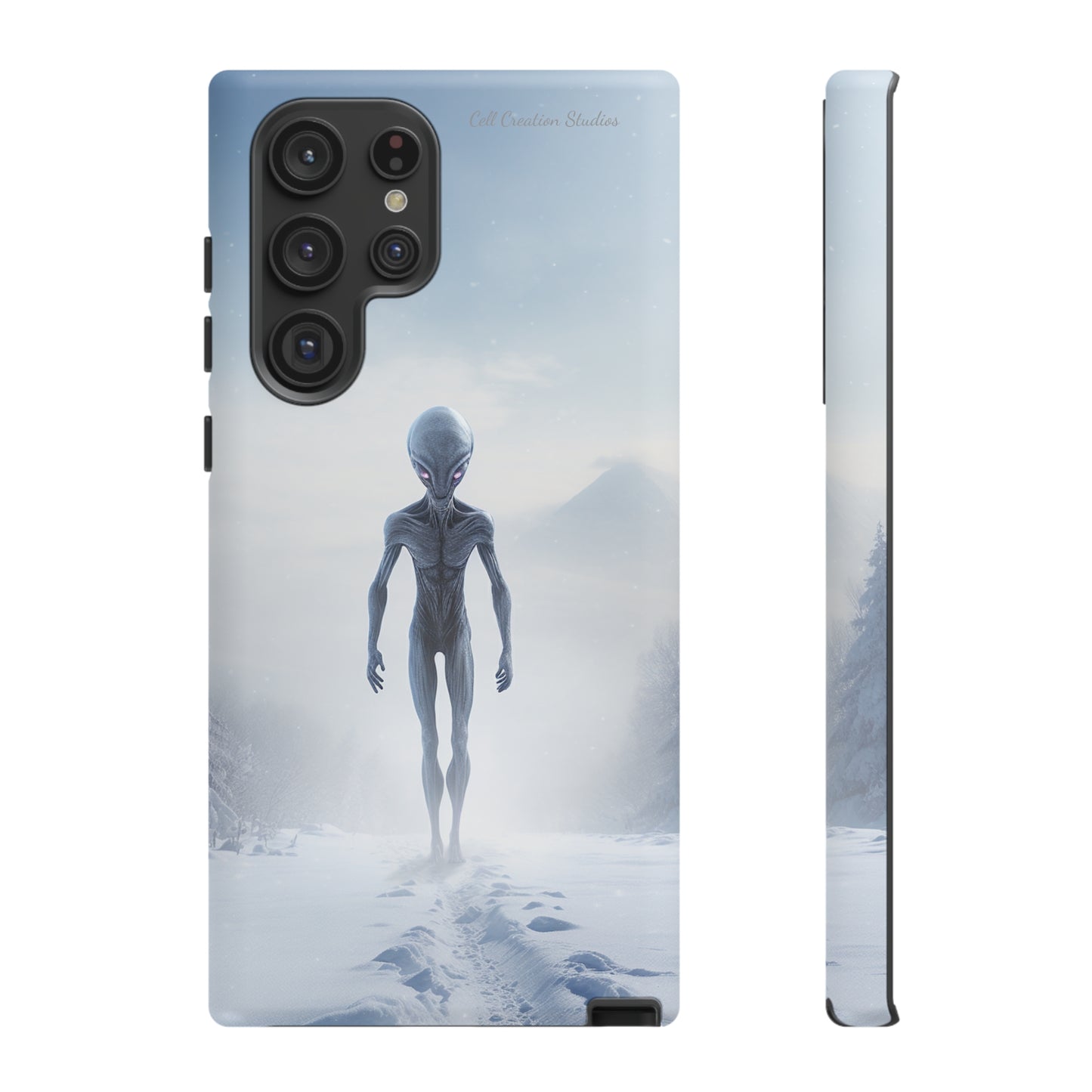 Introducing the "Frosty Extraterrestrial" Cell Phone Case – Embrace Alien Intrigue Amidst the Snowscape -Tough Cases