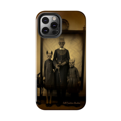 Introducing the "Vintage Odd Creatures" Cell Phone Case – Step into the Eerie Charm of a Haunting Family Portrait -Tough Phone Cases