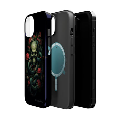 Introducing the "Serpentine Elegance" Cell Phone Case: Where Skulls and Snakes Intertwine -MagSafe Tough Cases