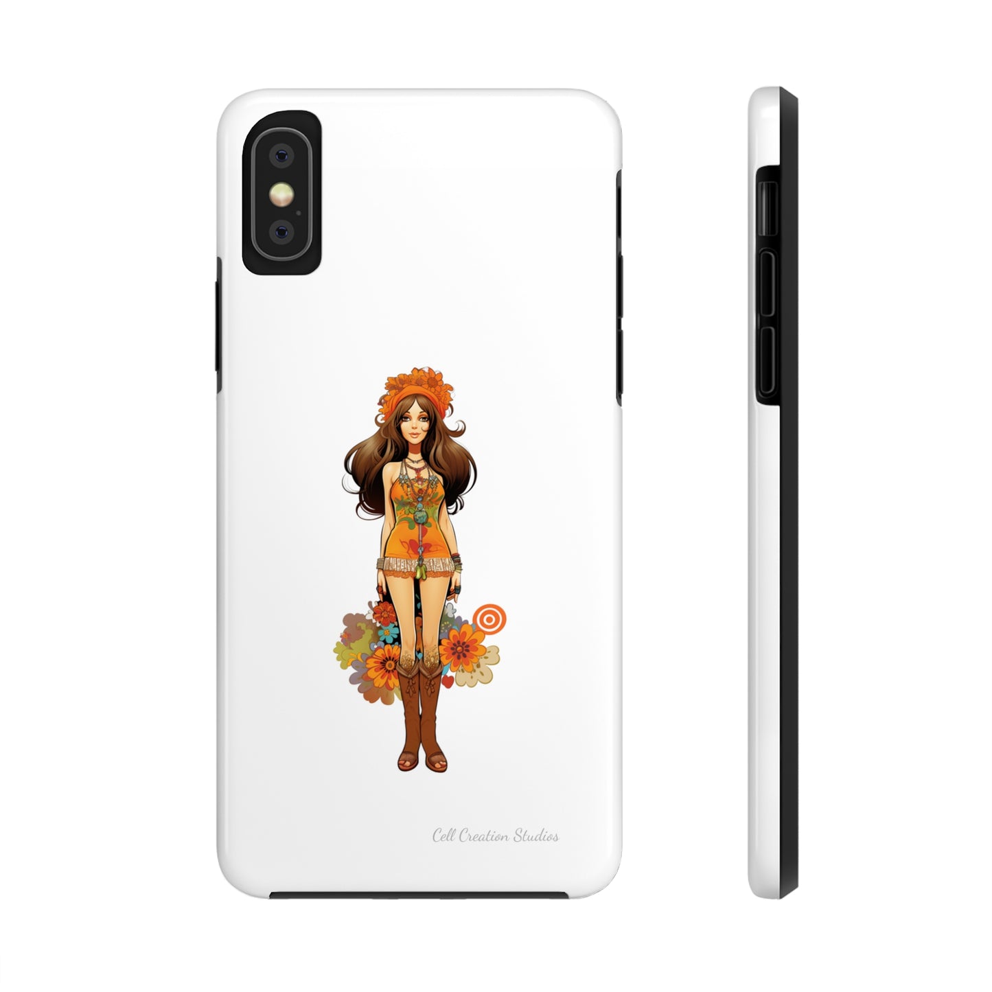 Introducing the "Groovy Hippie Chick" Cell Phone Case – Peace, Love, and Retro Style -Tough Phone Cases