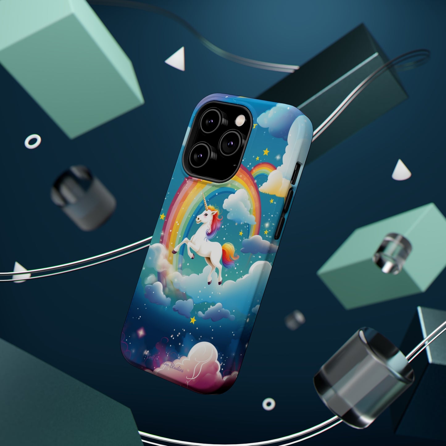 Introducing the "Rainbow Soar" Cell Phone Case – Embark on a Whimsical Journey with a Flying Unicorn -MagSafe Tough Cases