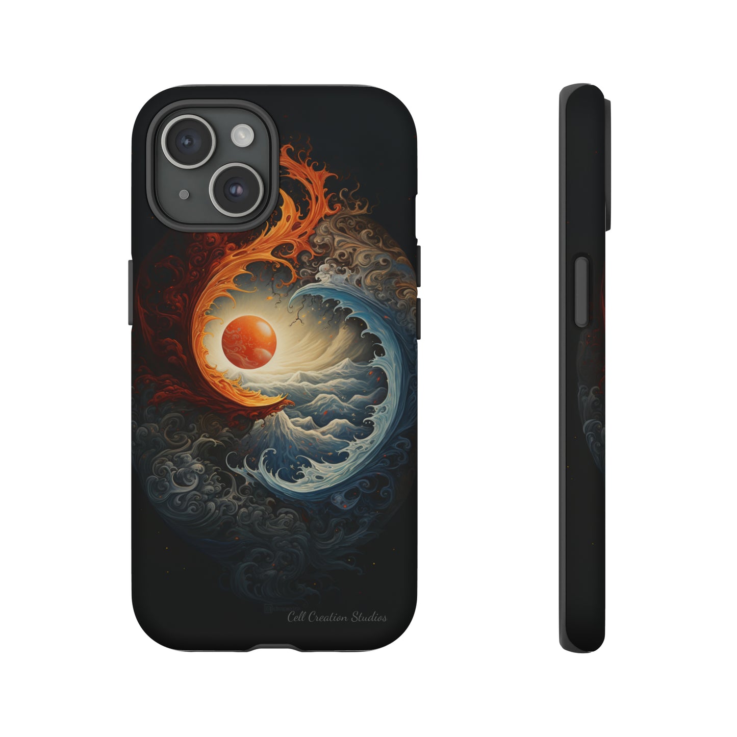 "Dual Elements Clash: Fire and Water Abstract" Phone Case -Tough Cases