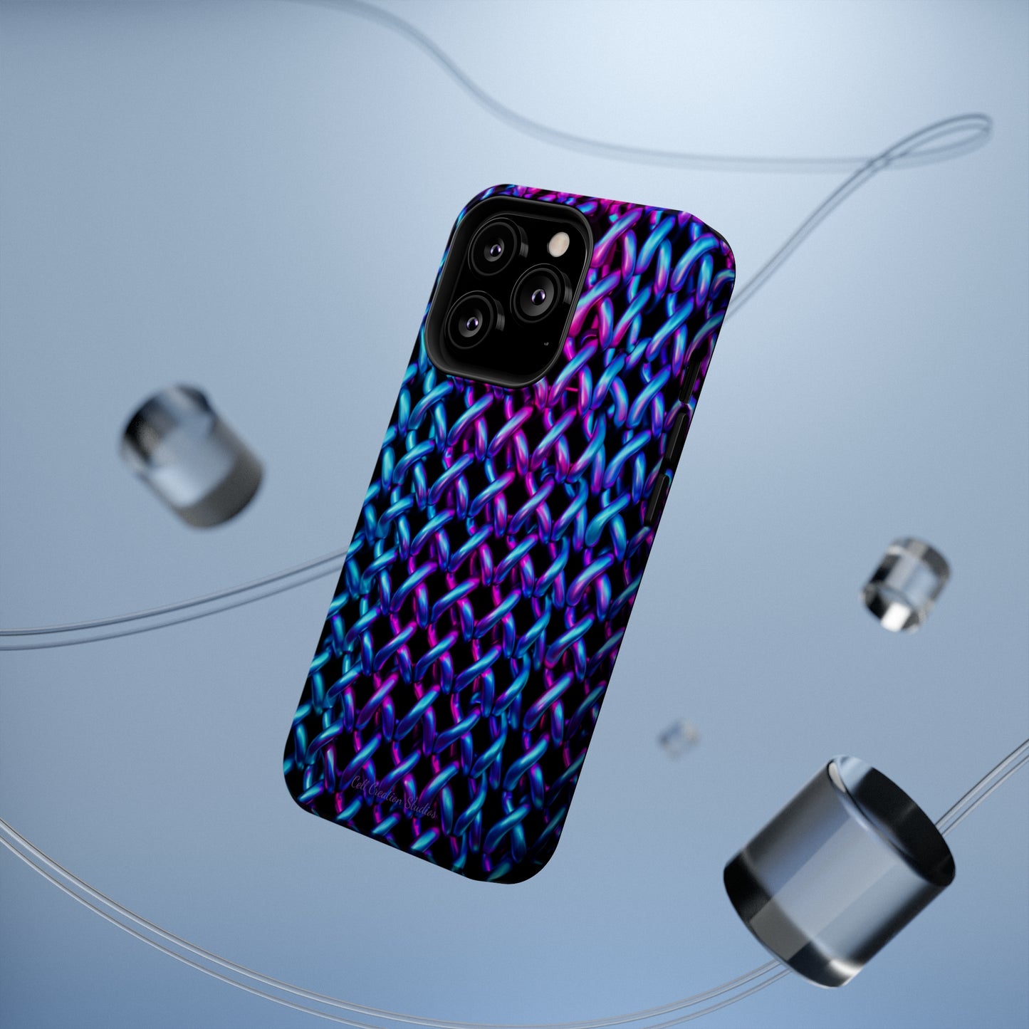 Introducing the "Neon Chainlink Glow" Cell Phone Case – Illuminate Your Style with Vibrant Chain Pattern Design -MagSafe Tough Cases