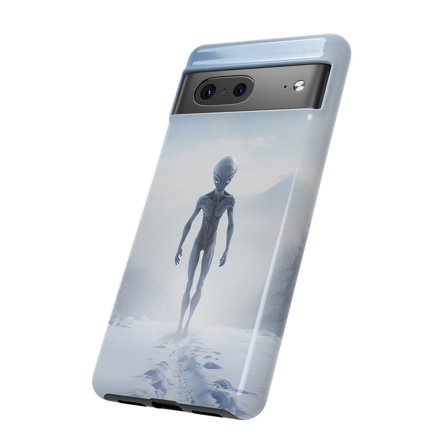 Introducing the "Frosty Extraterrestrial" Cell Phone Case – Embrace Alien Intrigue Amidst the Snowscape -Tough Cases