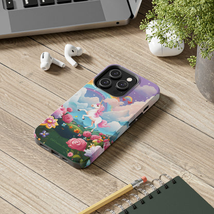 Introducing the "Floral Enchantment" Cell Phone Case – Embrace Your Imagination with a Unicorn in a Field of Flowers -Tough Phone Cases