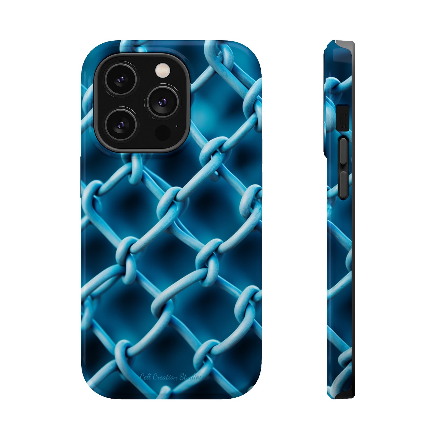 Introducing the "Elegant Chainlink" Cell Phone Case – Embrace Contemporary Style with Blue Chain Link Design -MagSafe Tough Cases