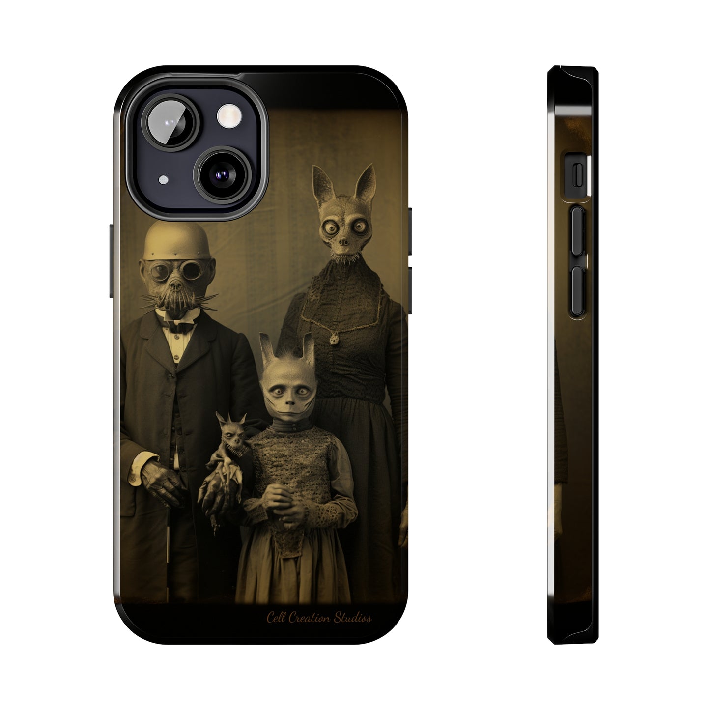 Introducing the "Vintage Odd Creatures" Cell Phone Case – Step into the Eerie Charm of a Haunting Family Portrait -Tough Phone Cases