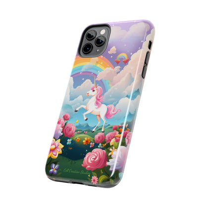 Introducing the "Floral Enchantment" Cell Phone Case – Embrace Your Imagination with a Unicorn in a Field of Flowers -Tough Phone Cases