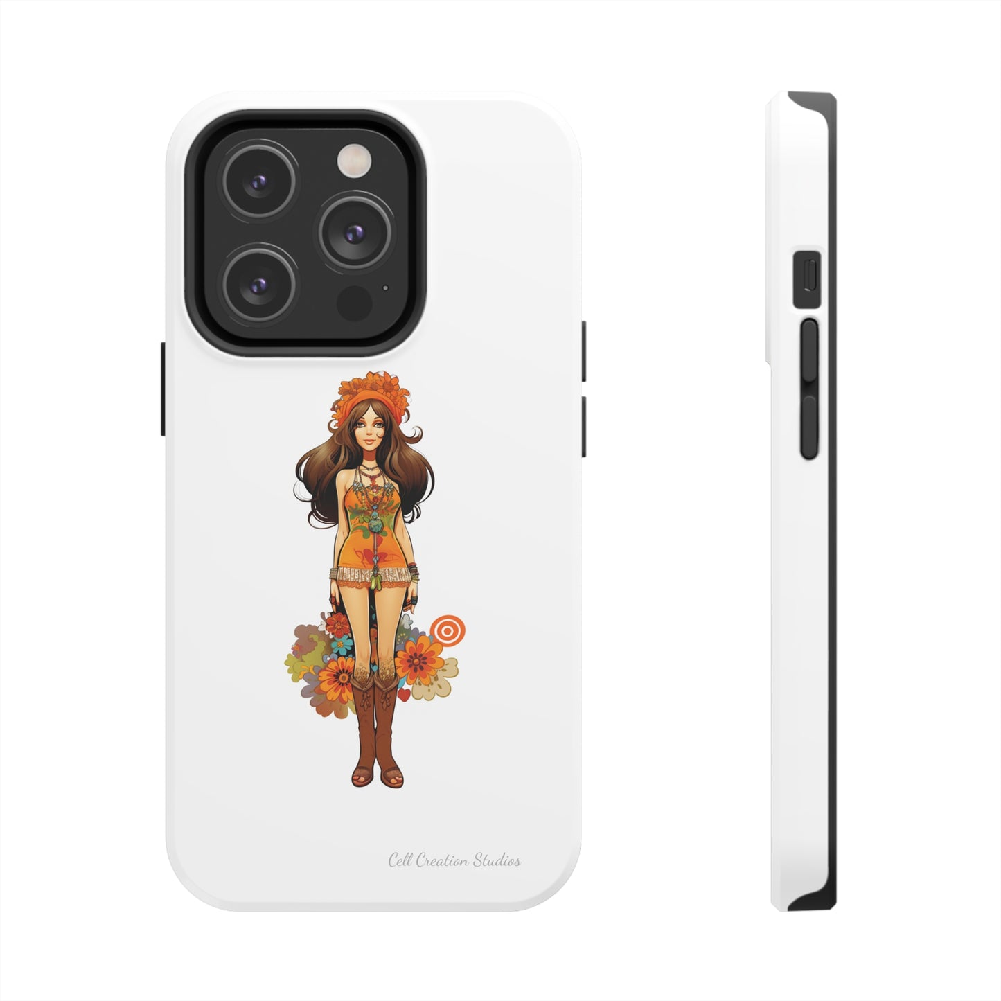 Introducing the "Groovy Hippie Chick" Cell Phone Case – Peace, Love, and Retro Style -Tough Phone Cases