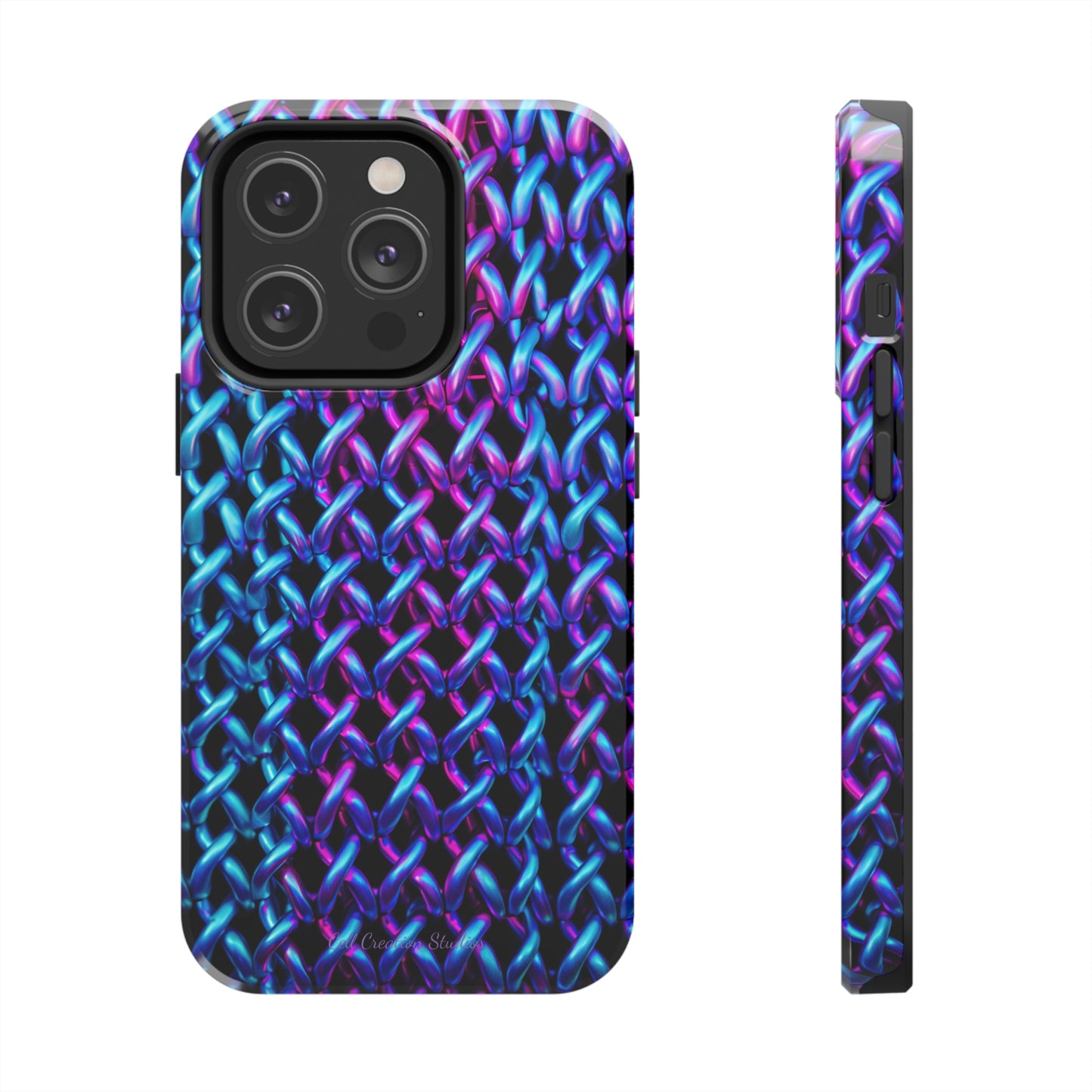 Introducing the "Neon Chainlink Glow" Cell Phone Case – Illuminate Your Style with Vibrant Chain Pattern Design -Tough Phone Cases