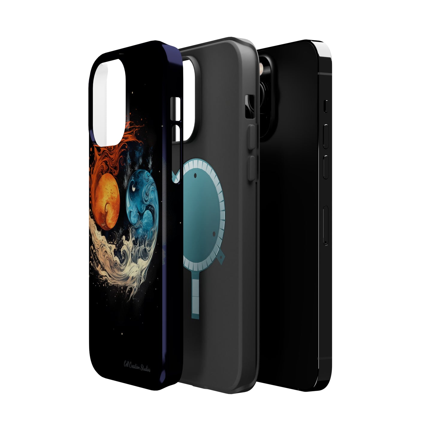 "Harmony in Contrast: Orange and Blue Yin and Yang Phone Case" -MagSafe Tough Cases