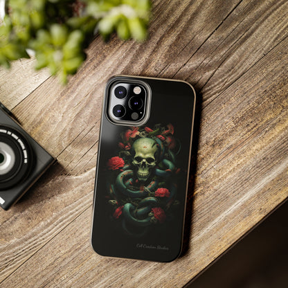 Introducing the "Serpentine Elegance" Cell Phone Case: Where Skulls and Snakes, Intertwine -Tough Phone Cases