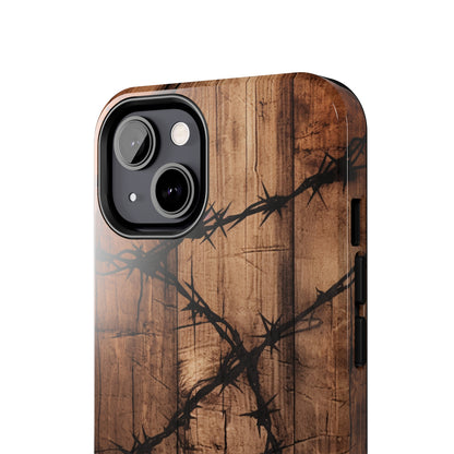 "Elegant Barb Wire on Wood" Embrace Rustic Style -Tough Phone Cases