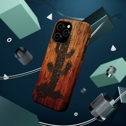 "Desert Vibes Cactus Burnt Wood Design" Phone Case -MagSafe Tough Cases