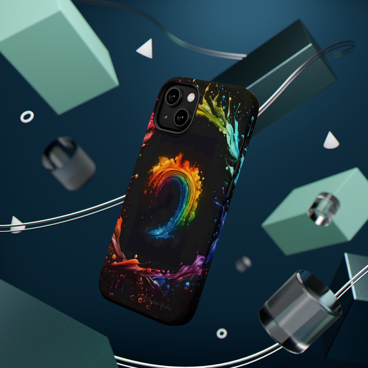 "Vibrant Swirls Painted on Black" Cell Phone Case -MagSafe Tough Cases