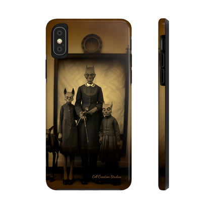 Introducing the "Vintage Odd Creatures" Cell Phone Case – Step into the Eerie Charm of a Haunting Family Portrait -Tough Phone Cases