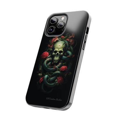 Introducing the "Serpentine Elegance" Cell Phone Case: Where Skulls and Snakes, Intertwine -Tough Phone Cases