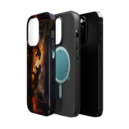 Introducing the "Ancient Battle Inferno" Cell Phone Case – Witness Epic Dinosaur Clash in a Fiery Forest! -MagSafe Tough Cases