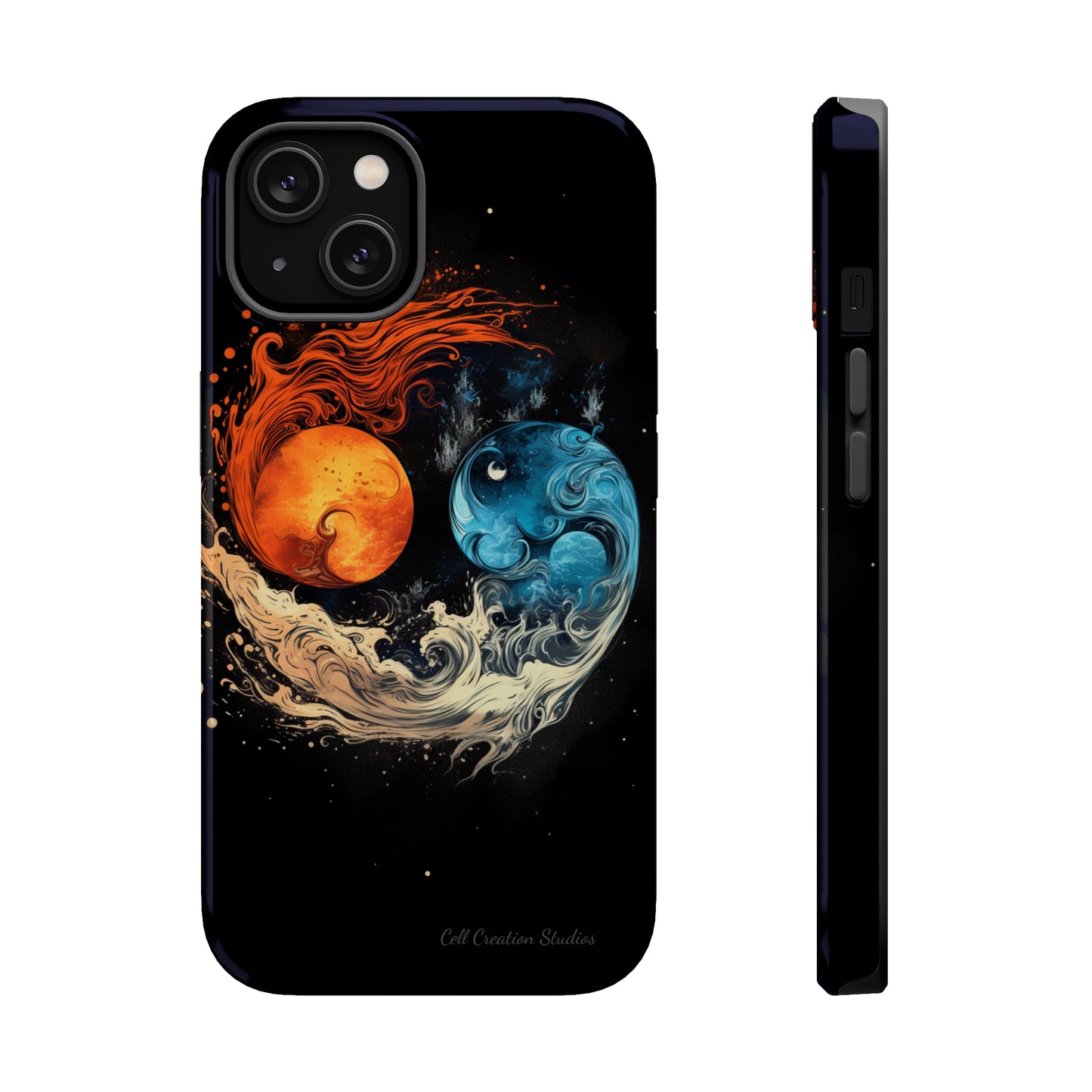 "Harmony in Contrast: Orange and Blue Yin and Yang Phone Case" -MagSafe Tough Cases