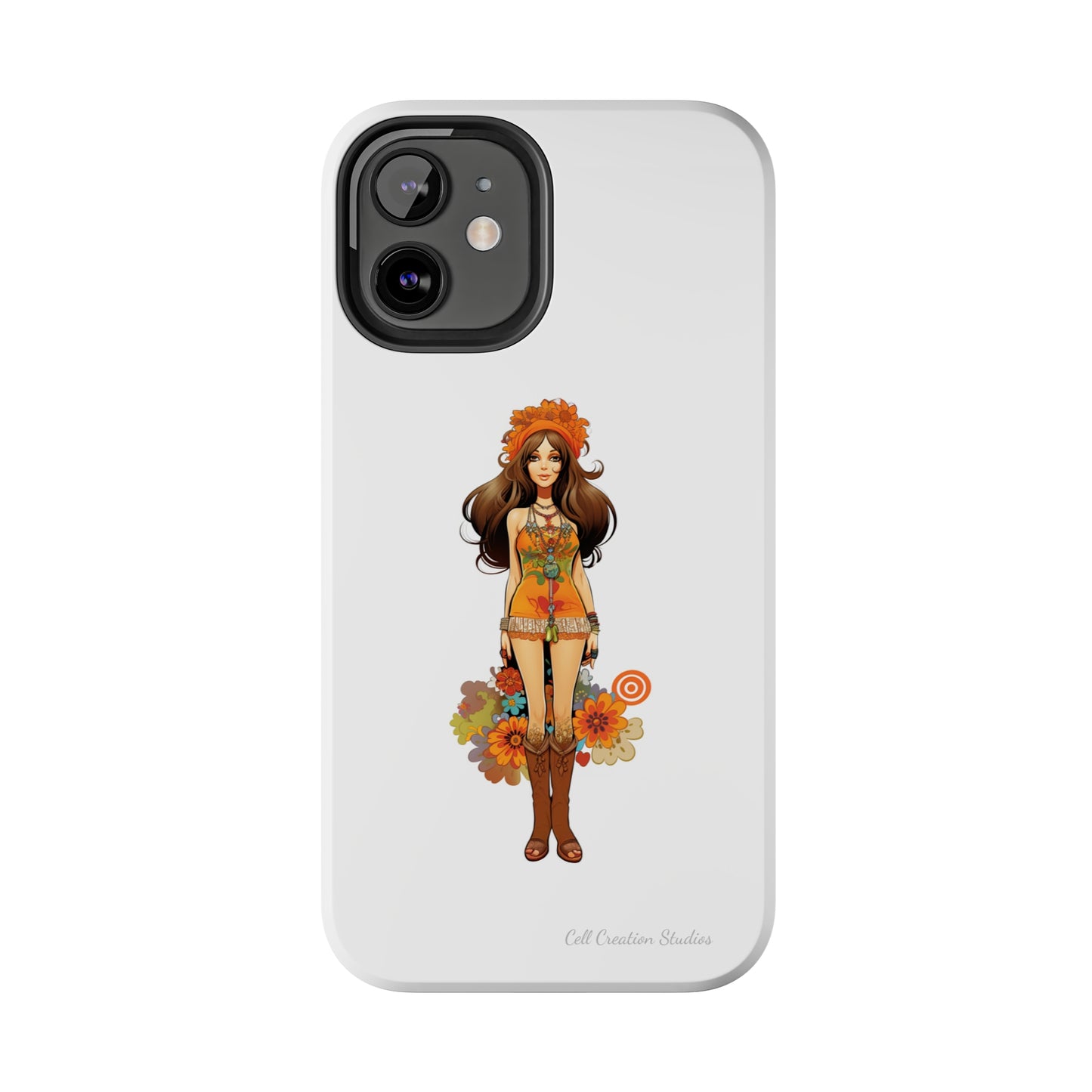 Introducing the "Groovy Hippie Chick" Cell Phone Case – Peace, Love, and Retro Style -Tough Phone Cases