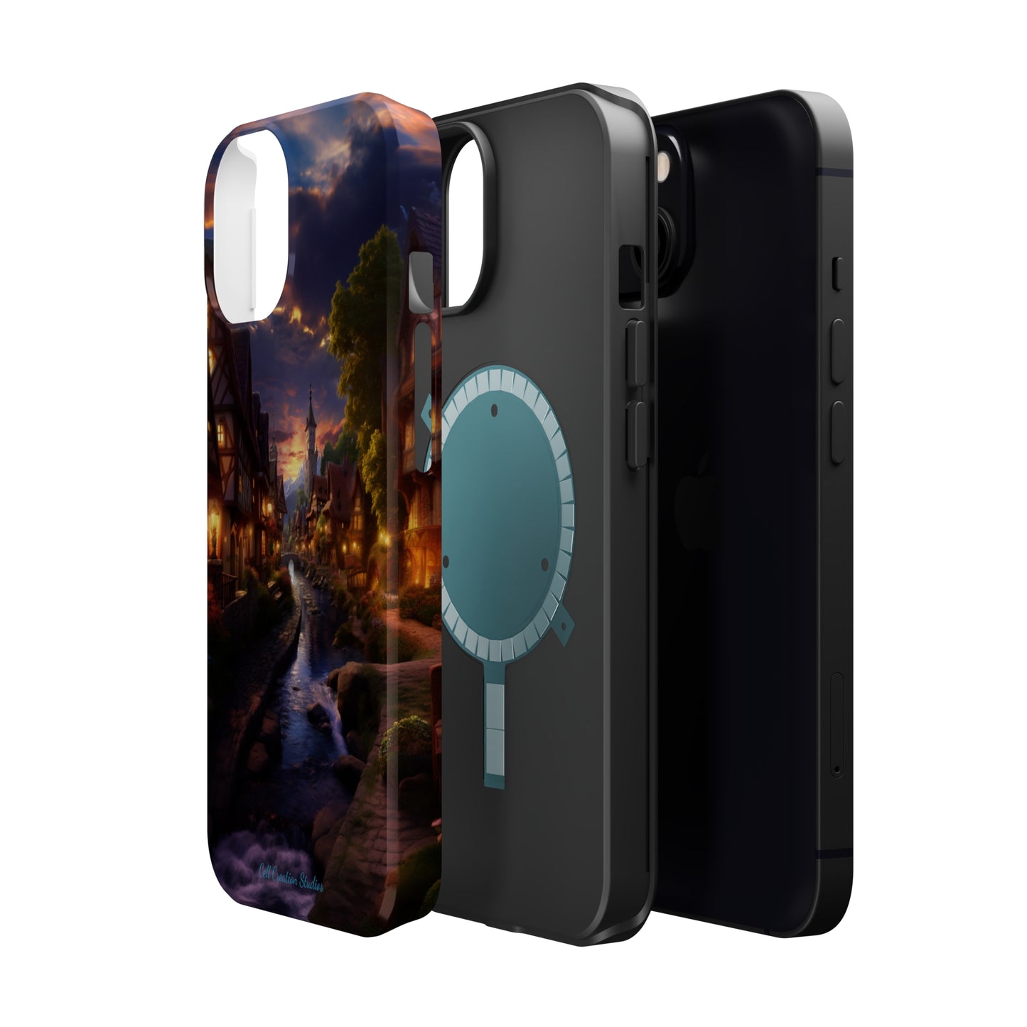 Introducing the "Riverside Serenity" Cell Phone Case – Embrace Peace with a Tranquil Town and Flowing River -MagSafe Tough Cases