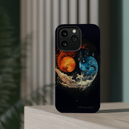 "Harmony in Contrast: Orange and Blue Yin and Yang Phone Case" -MagSafe Tough Cases