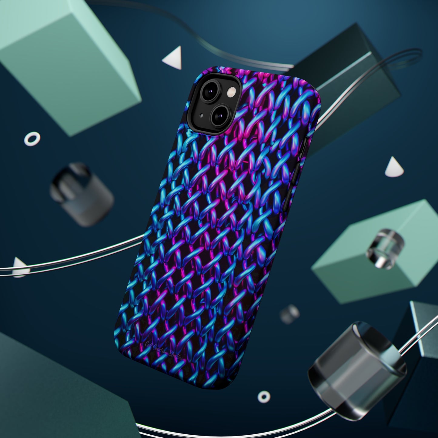 Introducing the "Neon Chainlink Glow" Cell Phone Case – Illuminate Your Style with Vibrant Chain Pattern Design -MagSafe Tough Cases