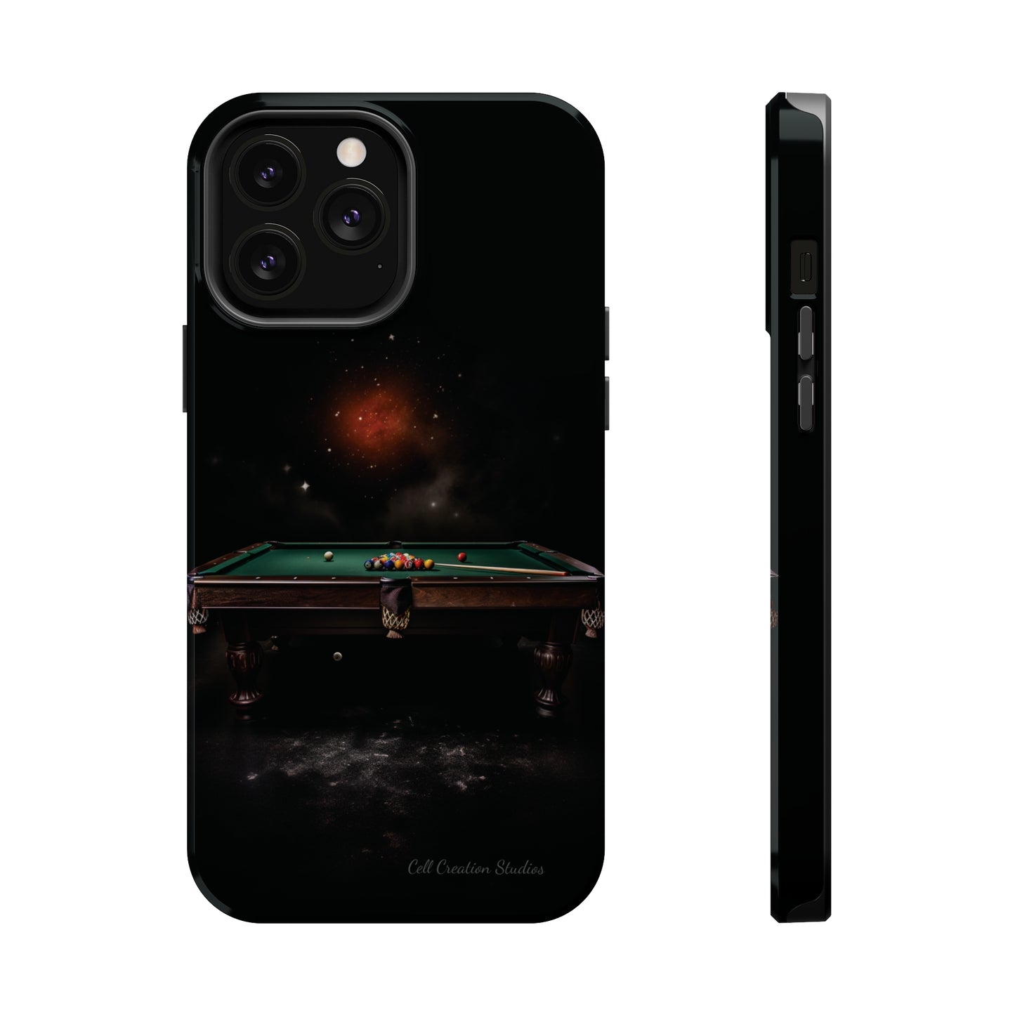 "Rack 'Em Up in Style: Pool Table-Themed Phone Case with Space Background" -MagSafe Tough Cases