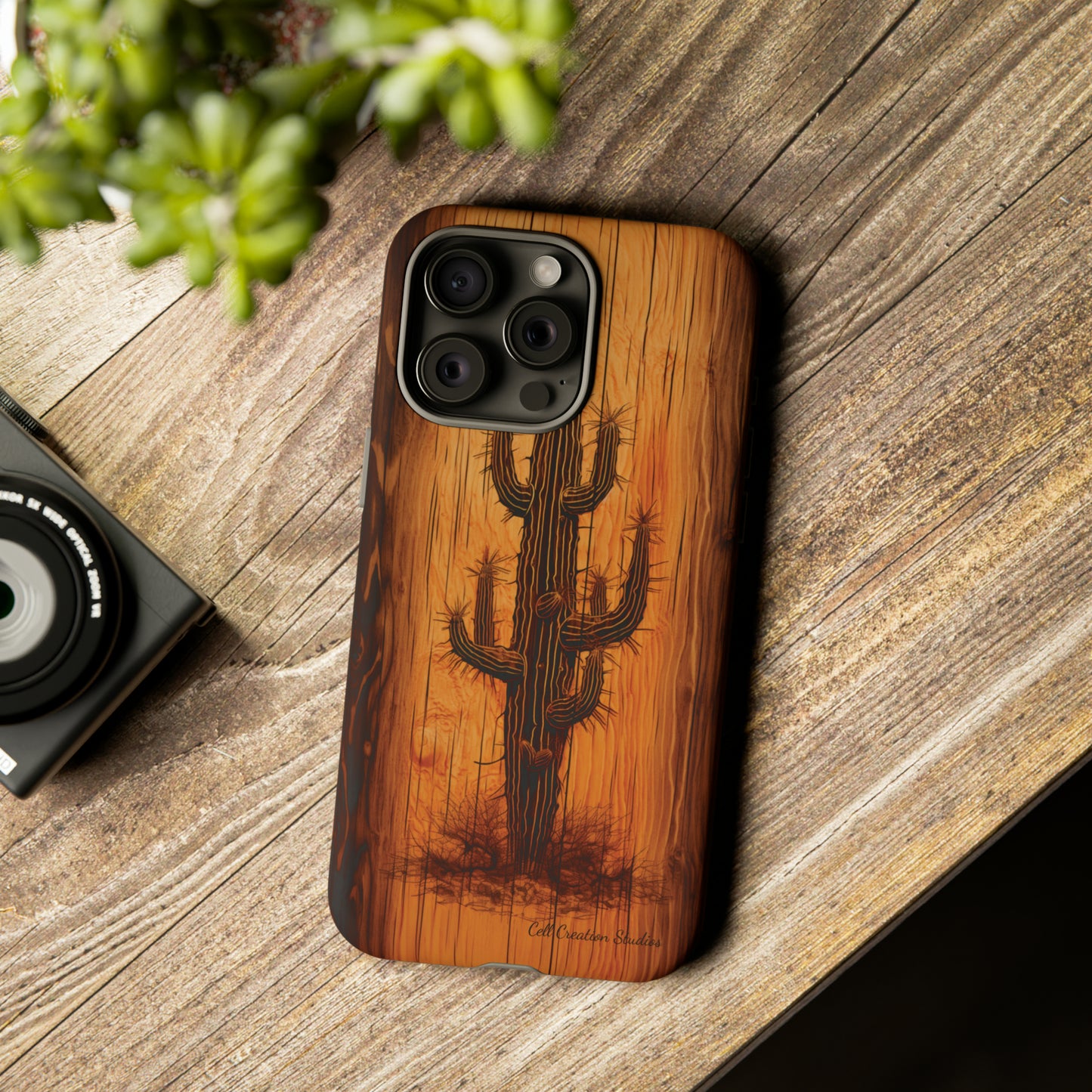 "Cactus Burnt Wood Phone Case" -Tough Cases