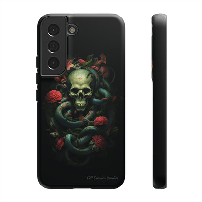 Introducing the "Serpentine Elegance" Cell Phone Case: Where Skulls and Snakes Intertwine -Tough Cases