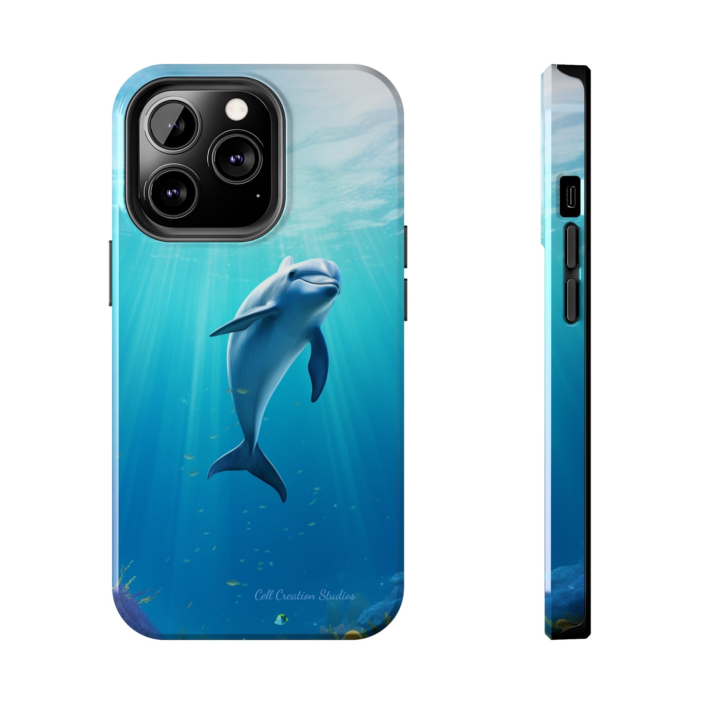 Introducing the "Dolphin Serenity" Cell Phone Case – Dive into Tranquility with a Graceful Dolphin -Tough Phone Cases