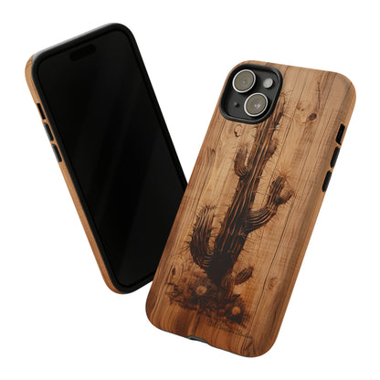 "Cactus Burnt Wood Design" Phone Case -Tough Cases