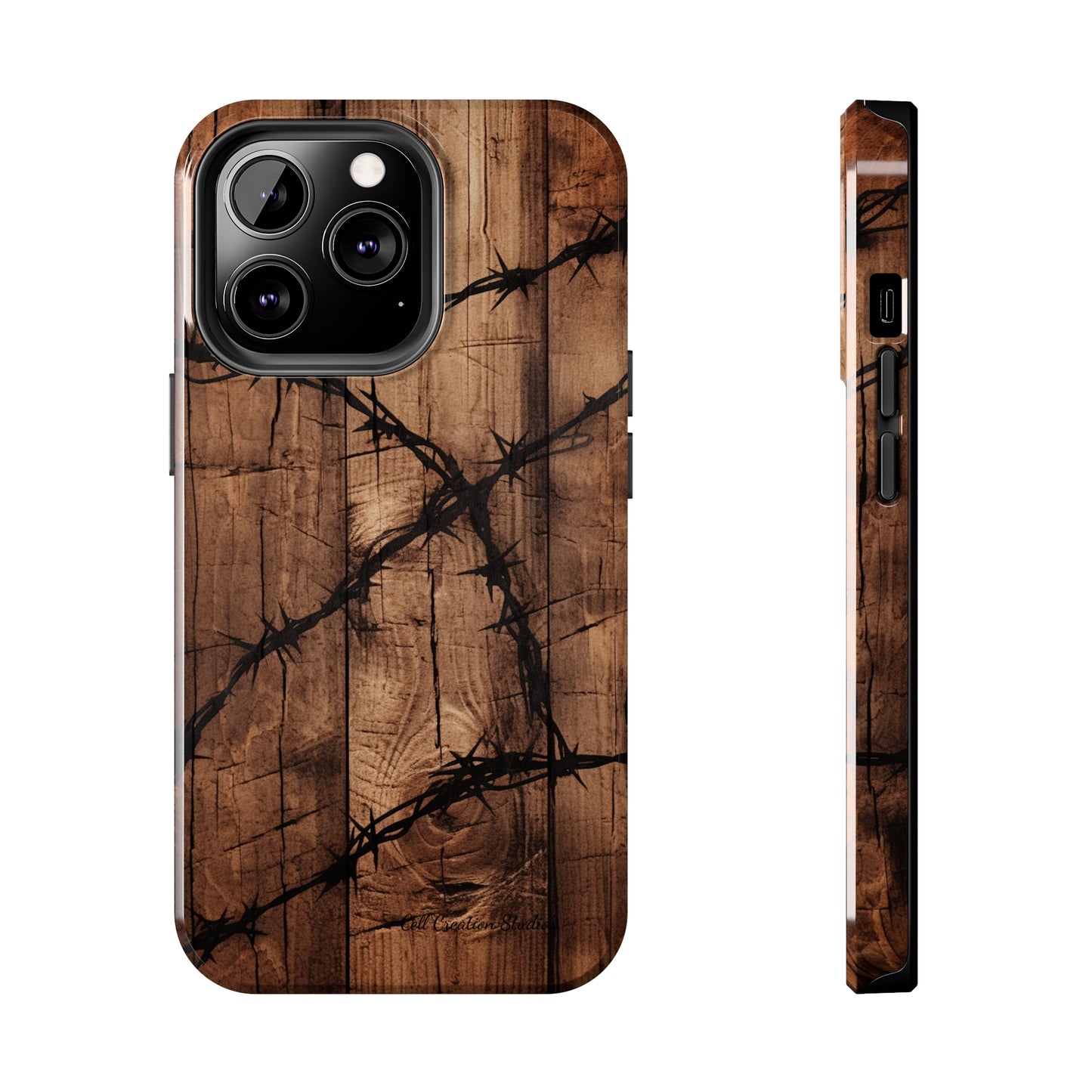 "Elegant Barb Wire on Wood" Embrace Rustic Style -Tough Phone Cases