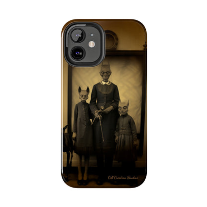 Introducing the "Vintage Odd Creatures" Cell Phone Case – Step into the Eerie Charm of a Haunting Family Portrait -Tough Phone Cases