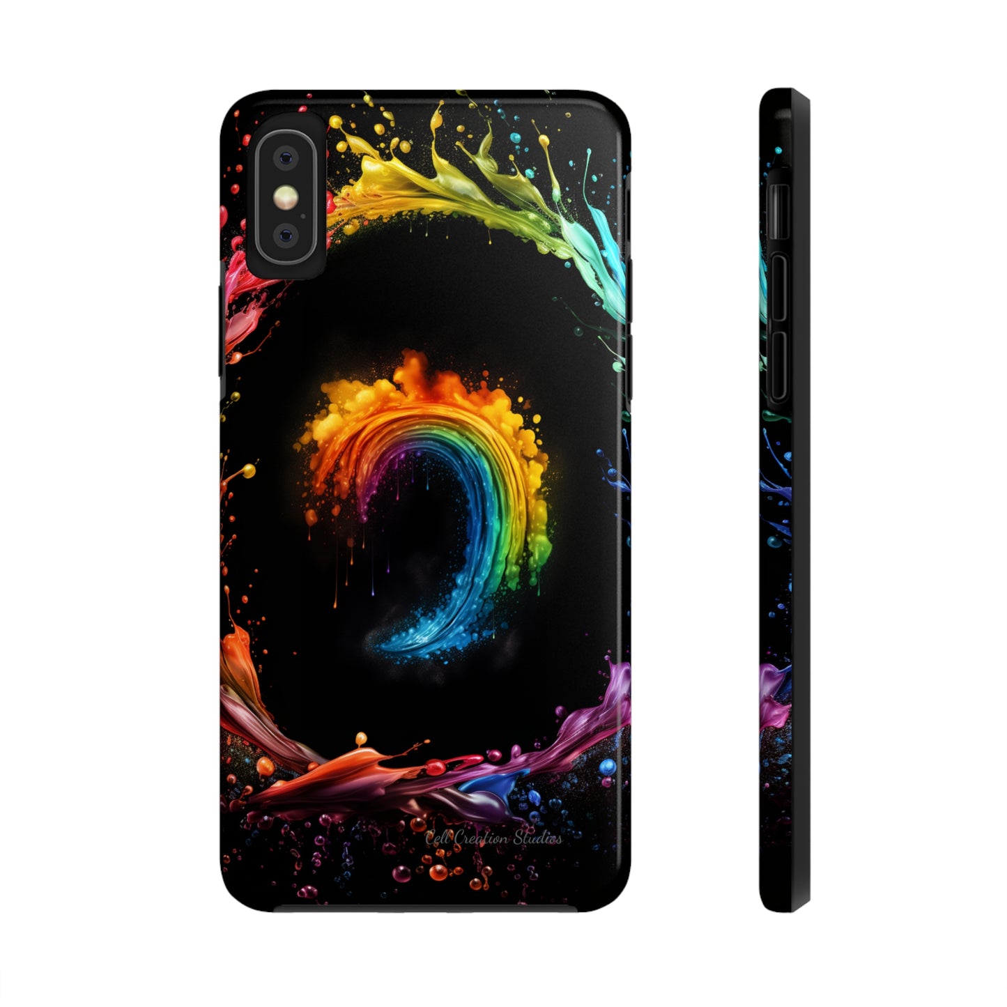 "Vibrant Swirls Painted on Black" Cell Phone Case -Tough Phone Cases