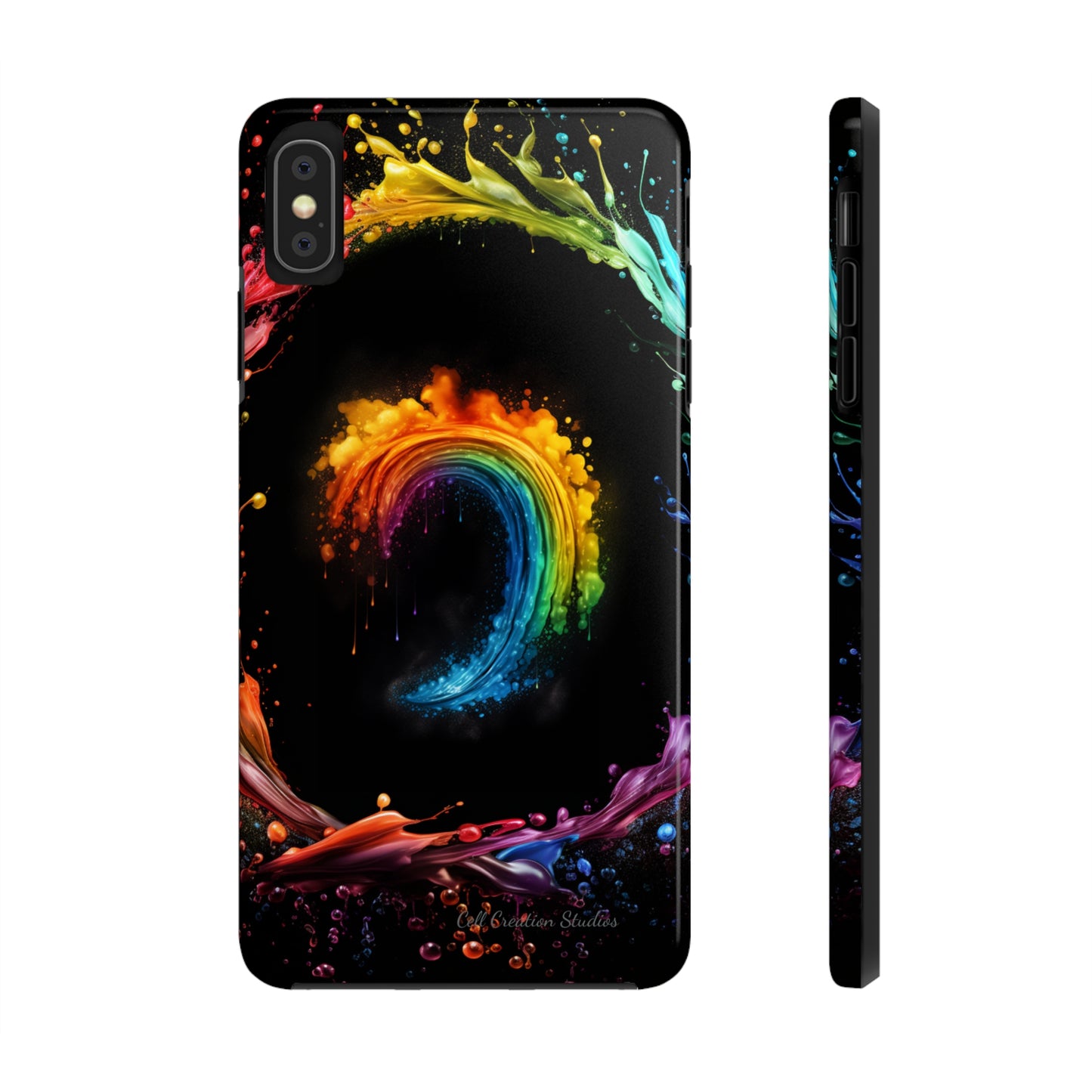 "Vibrant Swirls Painted on Black" Cell Phone Case -Tough Phone Cases