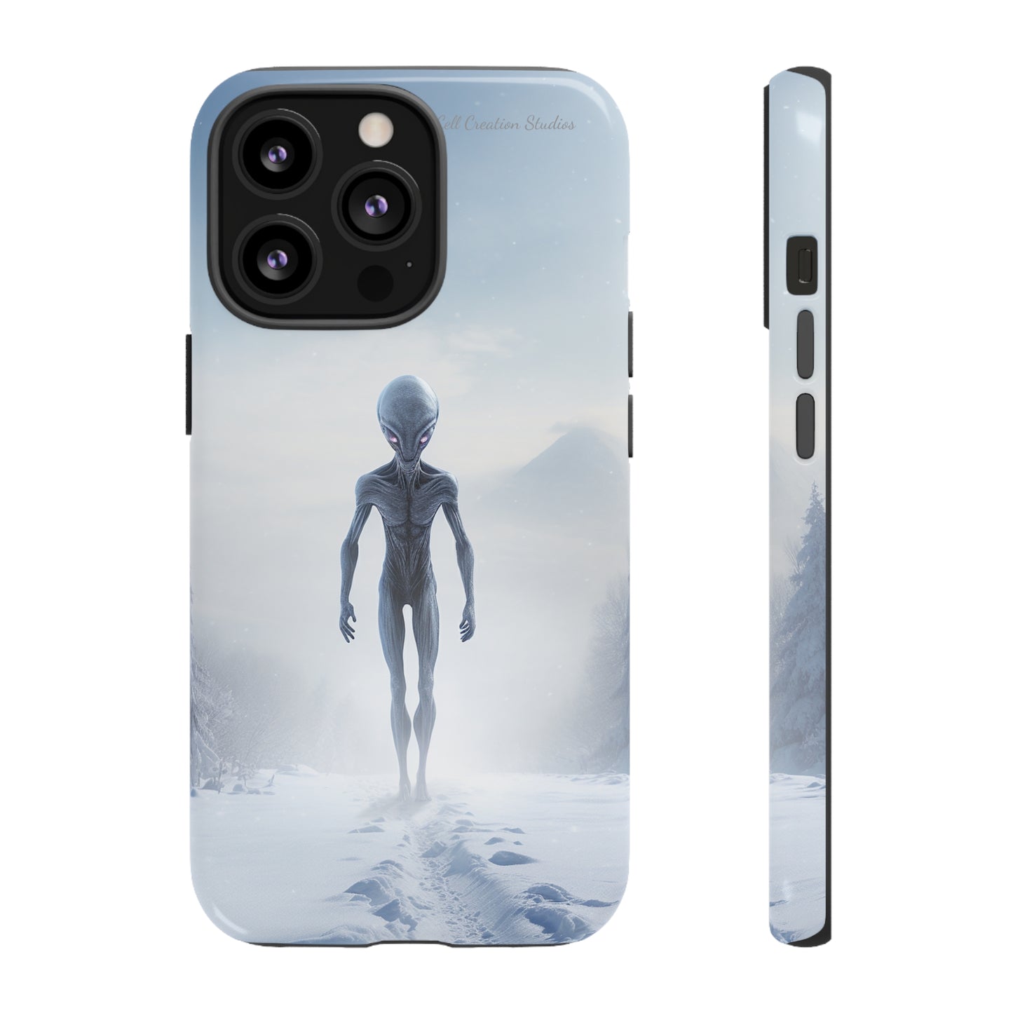 Introducing the "Frosty Extraterrestrial" Cell Phone Case – Embrace Alien Intrigue Amidst the Snowscape -Tough Cases