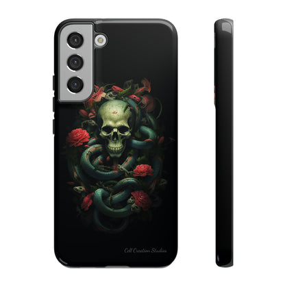 Introducing the "Serpentine Elegance" Cell Phone Case: Where Skulls and Snakes Intertwine -Tough Cases