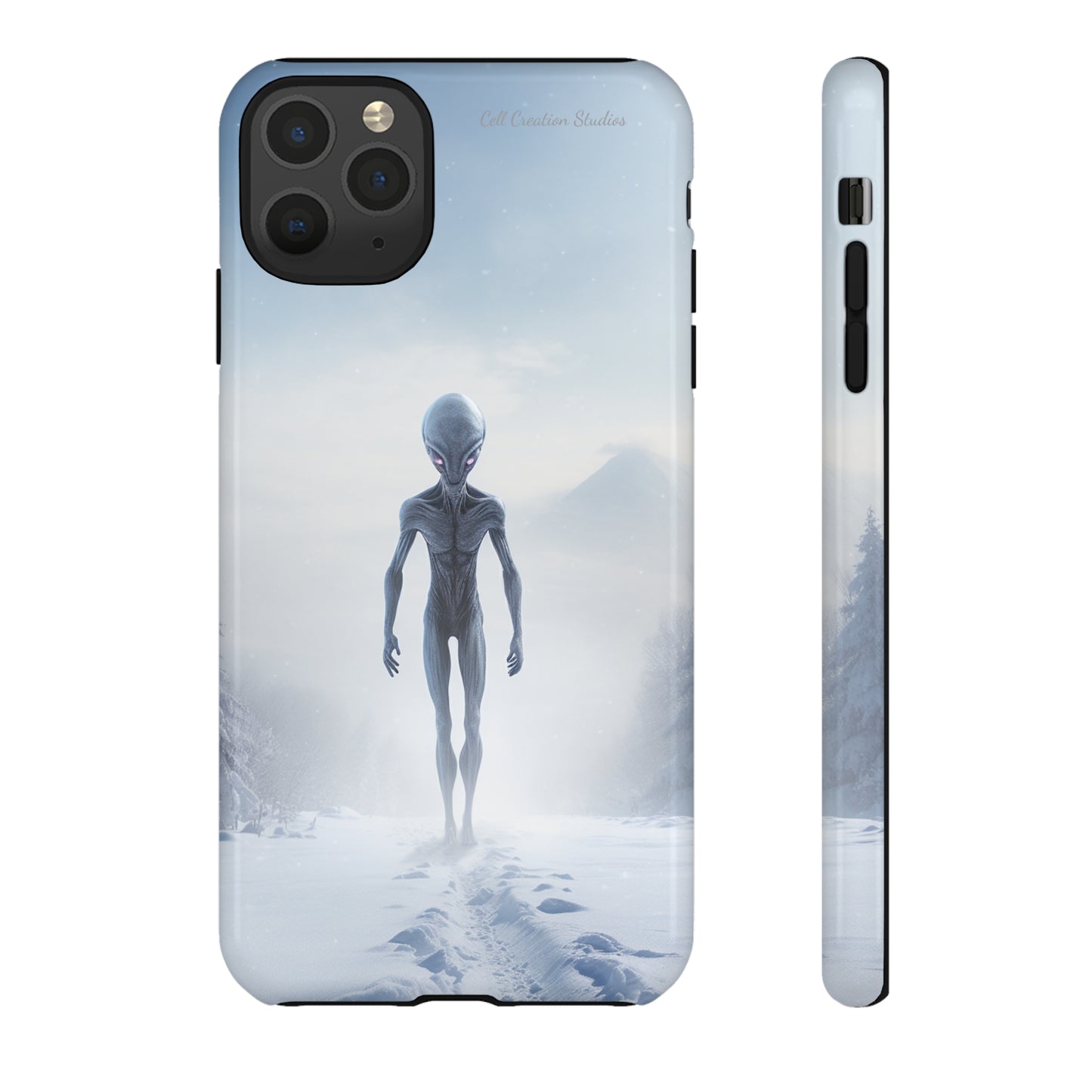 Introducing the "Frosty Extraterrestrial" Cell Phone Case – Embrace Alien Intrigue Amidst the Snowscape -Tough Cases