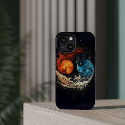 "Harmony in Contrast: Orange and Blue Yin and Yang Phone Case" -MagSafe Tough Cases